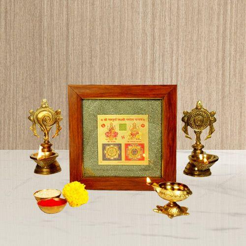 Shree Sampoorna Laxmi Ganesh Yantra – 2D, Pyrite Dust Frame (Set of Four)