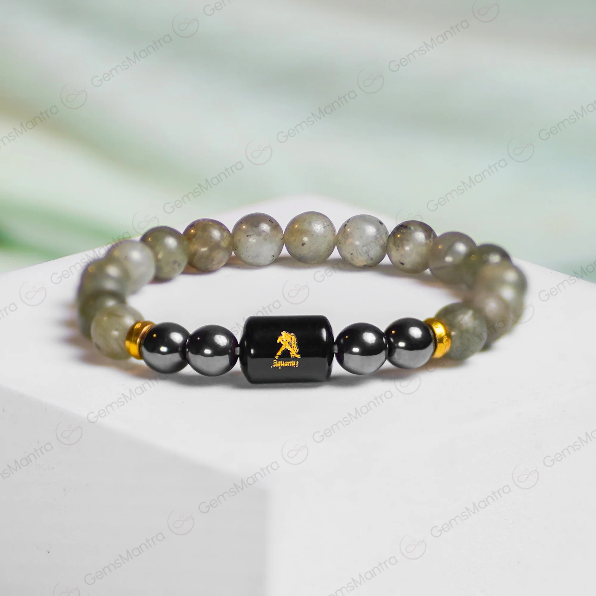 Aquarius (कुम्भ राशि) Bracelet – Labradorite & Hematite - Image 4
