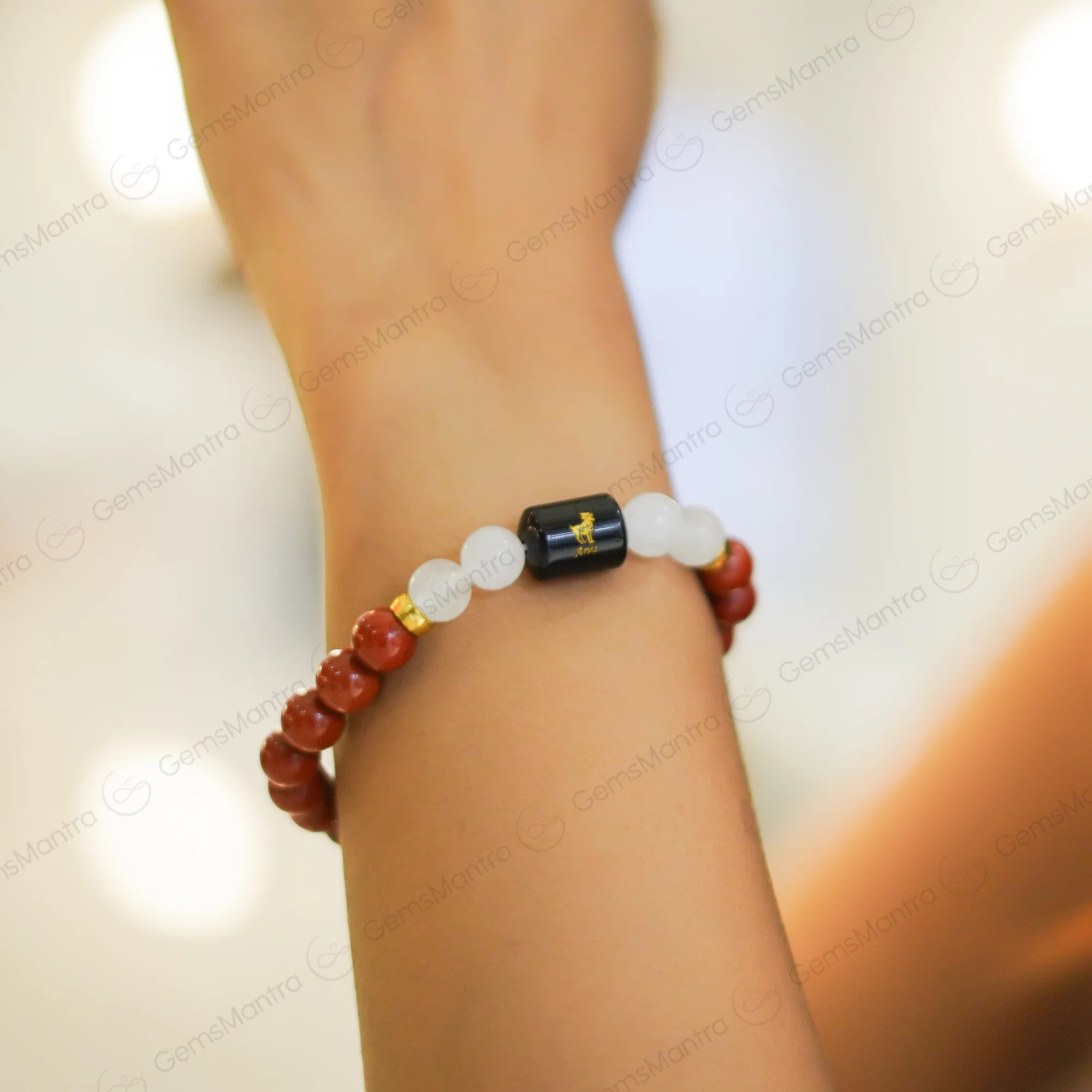 Aries (मेष राशि) Bracelet – Red Jasper & Moonstone - Image 6