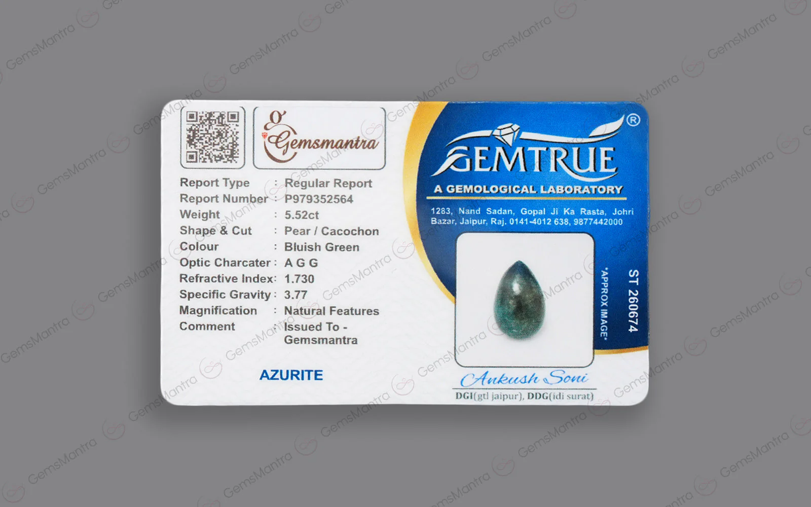 Azurite - Bluish Green – 5.52 Carat / 6.1 Ratti [GM00150] - Image 4