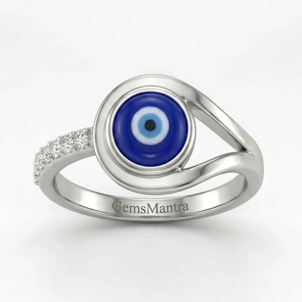 Blue Evil Eye Silver Ring - Image 2