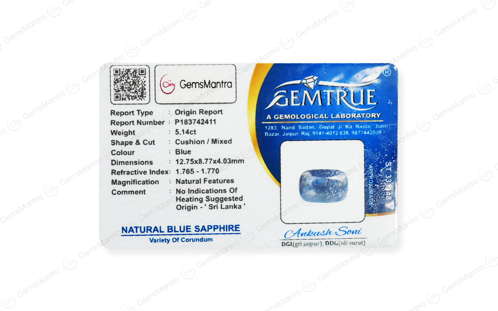 Blue Sapphire (Neelam) – 5.14 Carat / 5.7 Ratti [GM08001] - Image 4