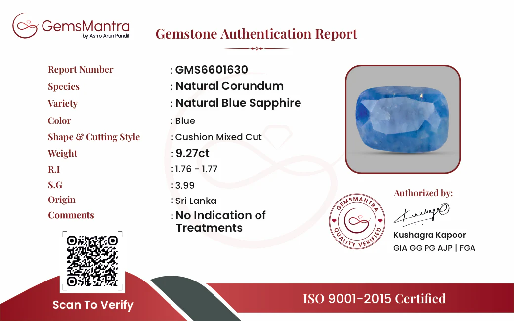 Blue Sapphire (Neelam) – 9.27 Carat / 10.2 Ratti [GM09394] - Image 3