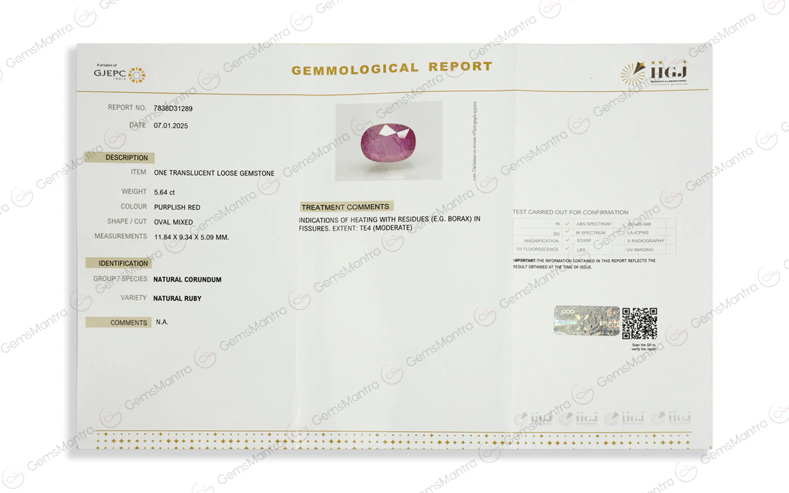 Burmese Ruby (Manik) – 5.64 Carat / 6.2 Ratti [GM01180] - Image 4