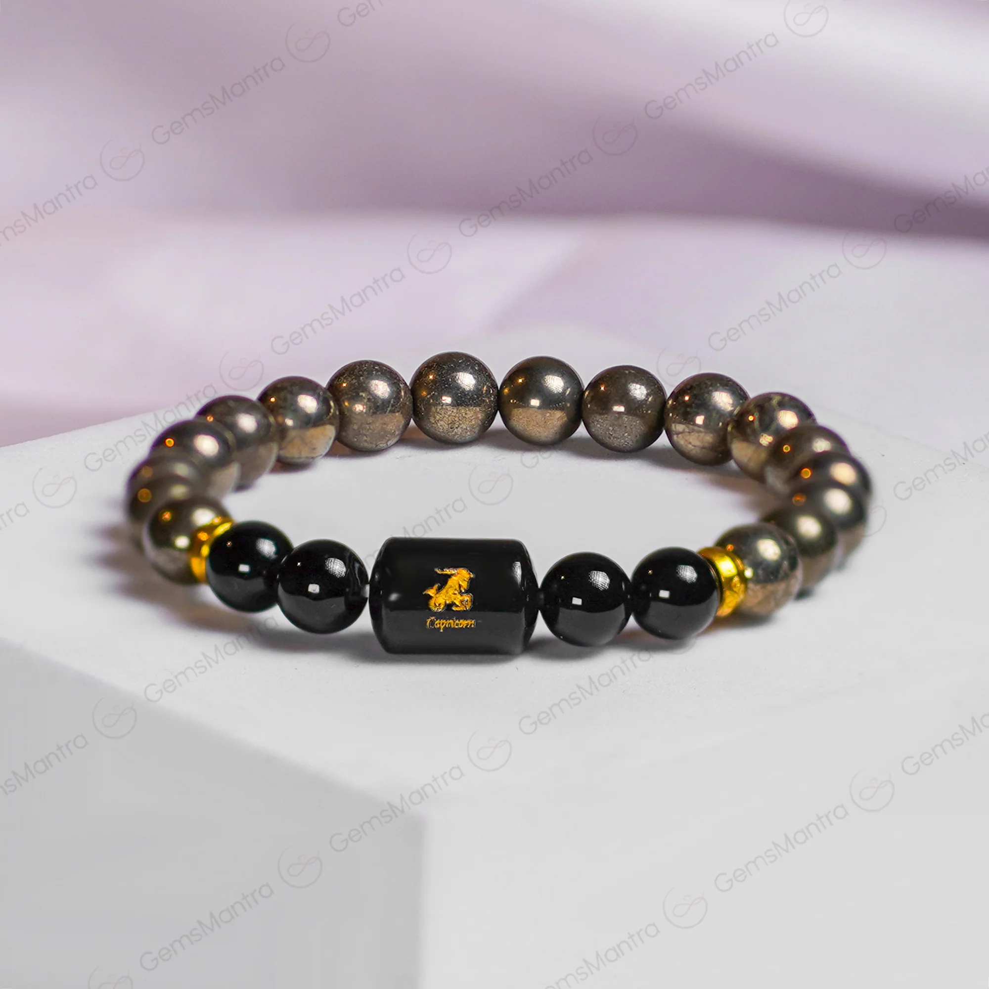 Capricorn (मकर राशि) Bracelet – Pyrite & Black Onyx - Image 4