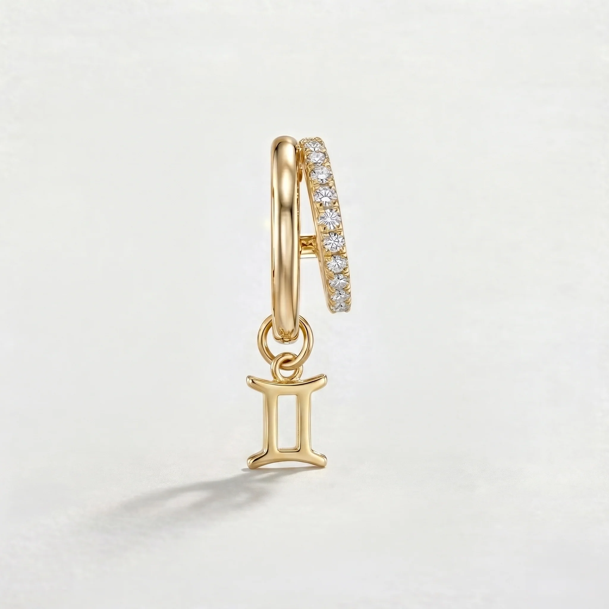 Gemini Zodiac Moissanite Pavé Hoop Earrings – Gold-Plated - Image 4