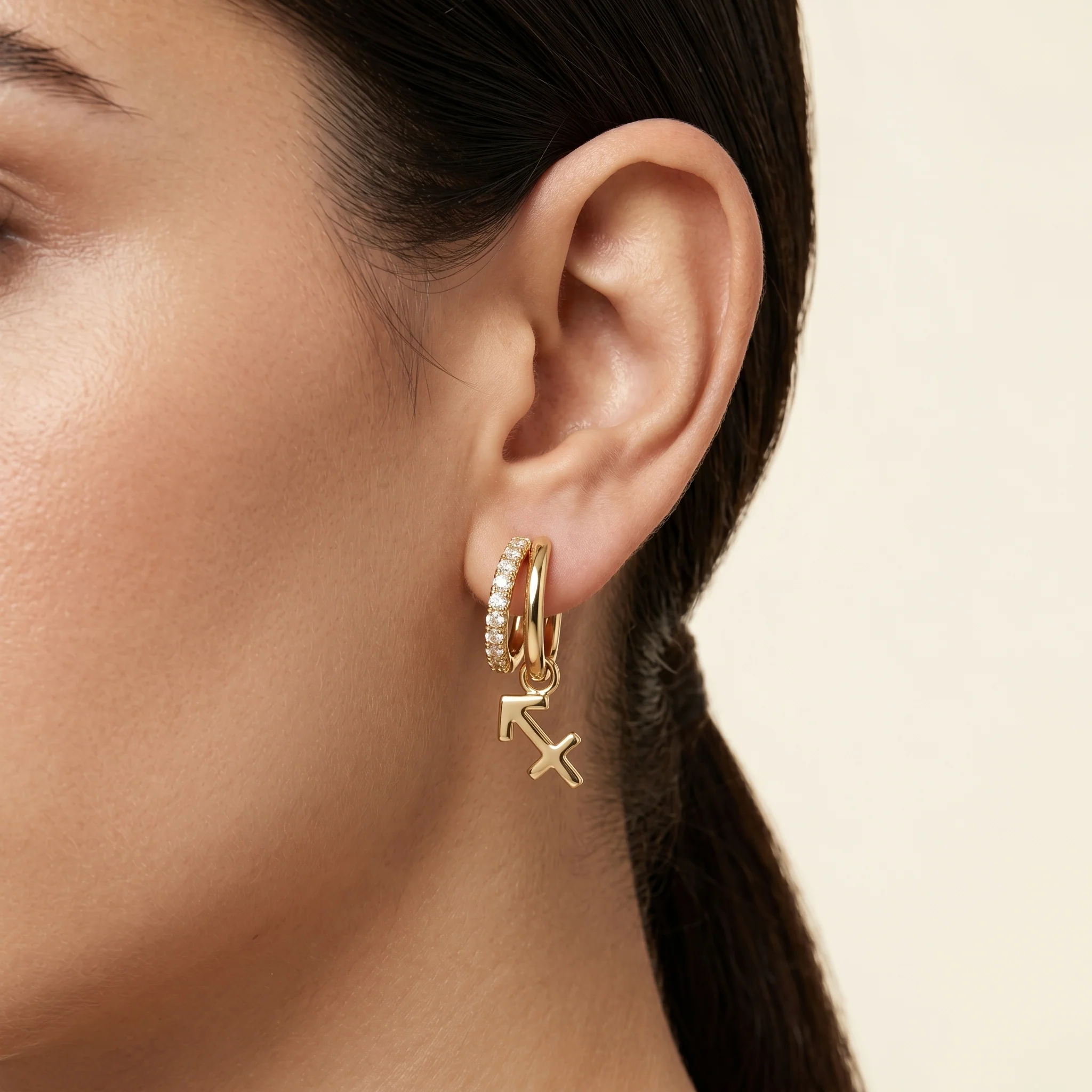 Sagittarius Zodiac Moissanite Pavé Hoop Earrings – Gold-Plated - Image 2