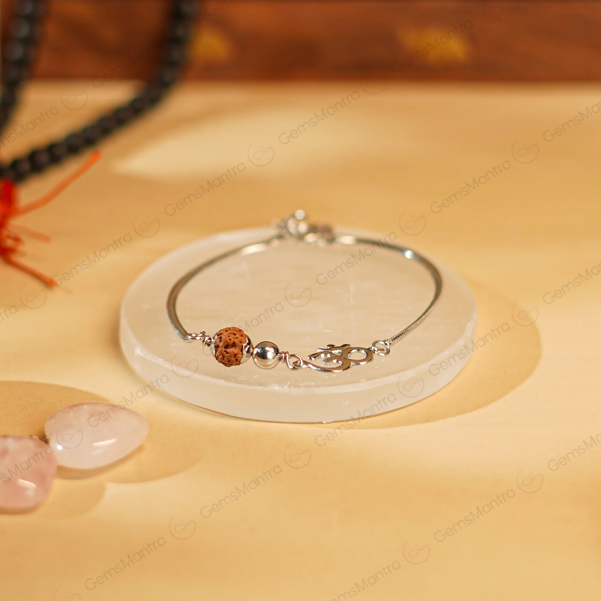 Divine Om 5 Mukhi Rudraksha Silver Bracelet