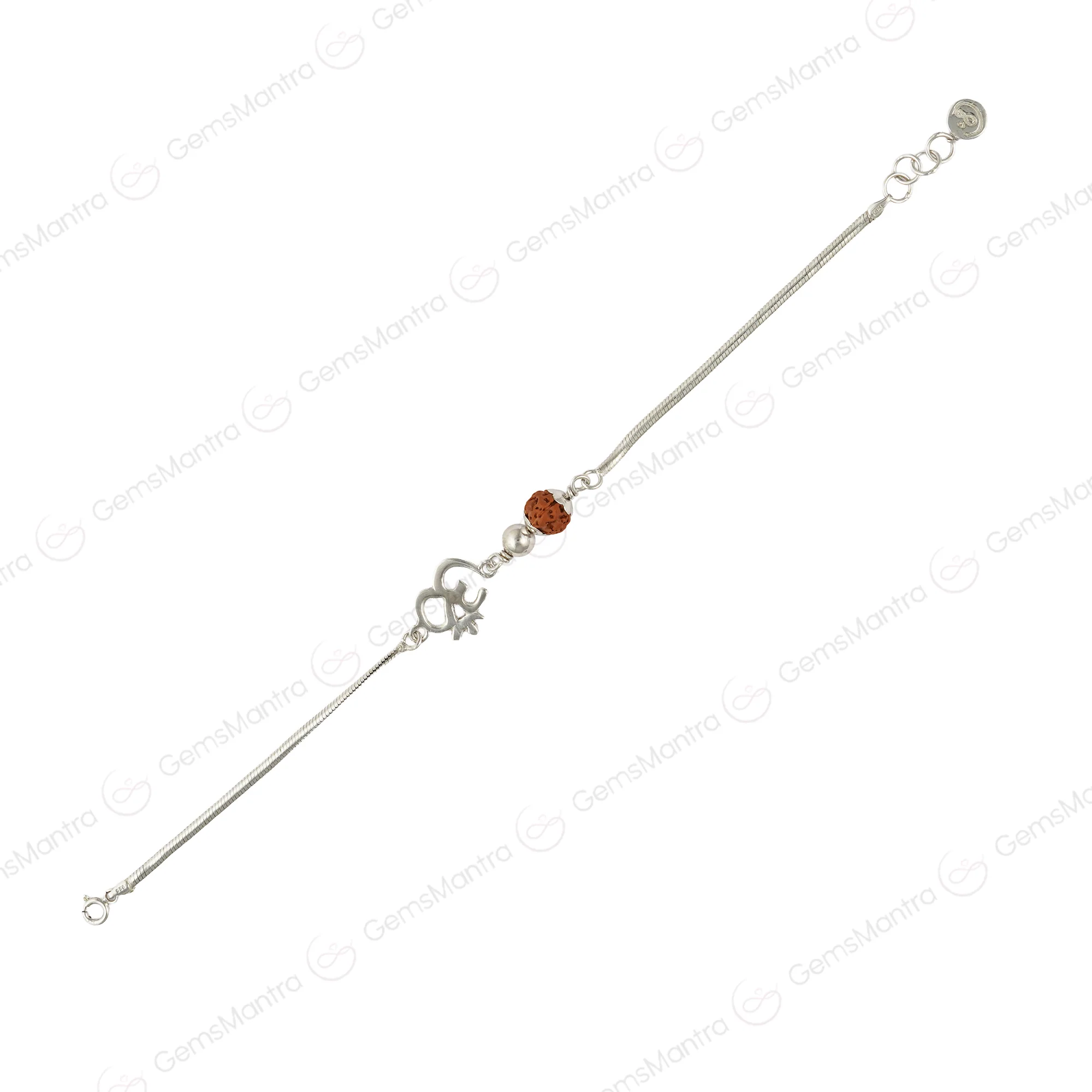 Divine Om 5 Mukhi Rudraksha Silver Bracelet - Image 2
