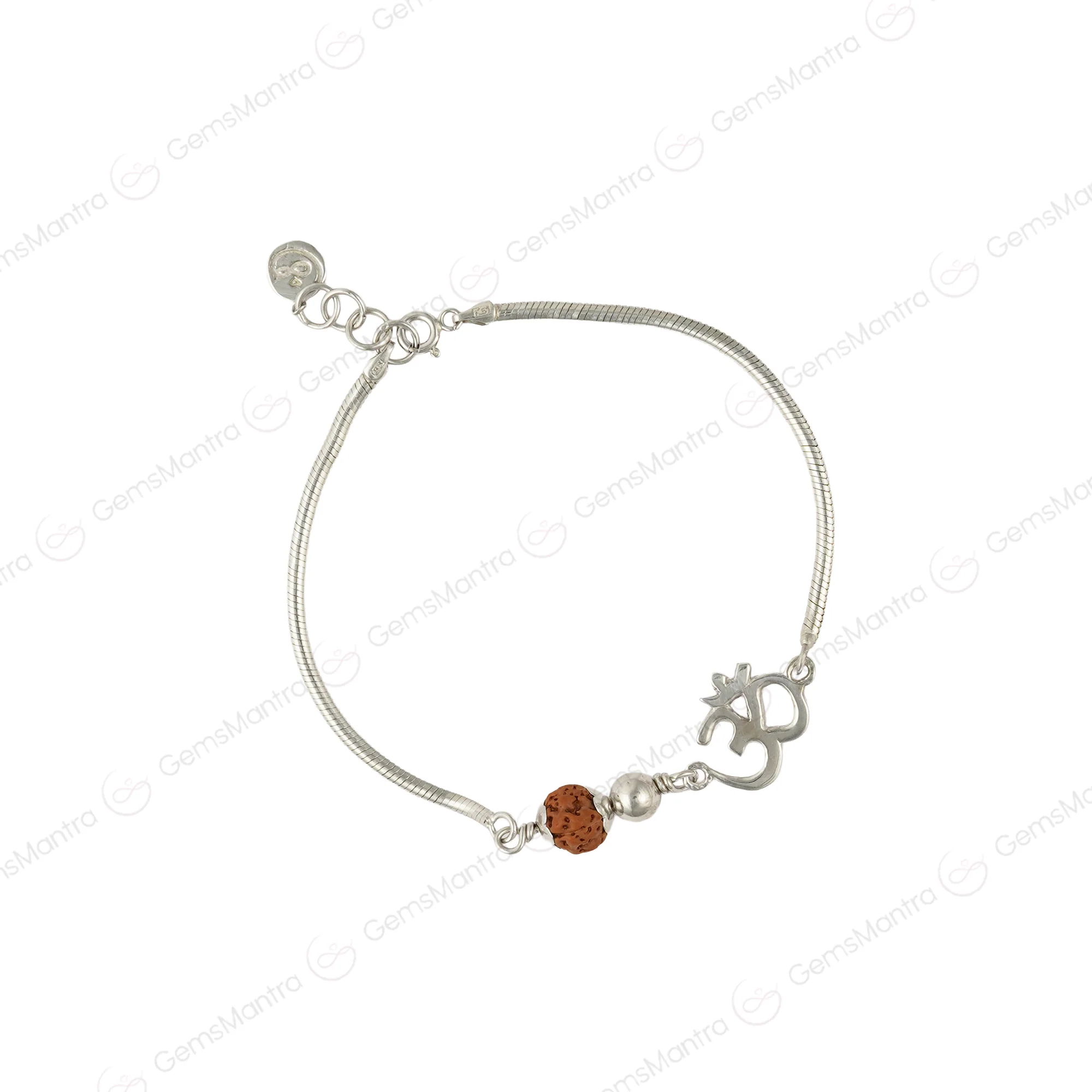 Divine Om 5 Mukhi Rudraksha Silver Bracelet - Image 3