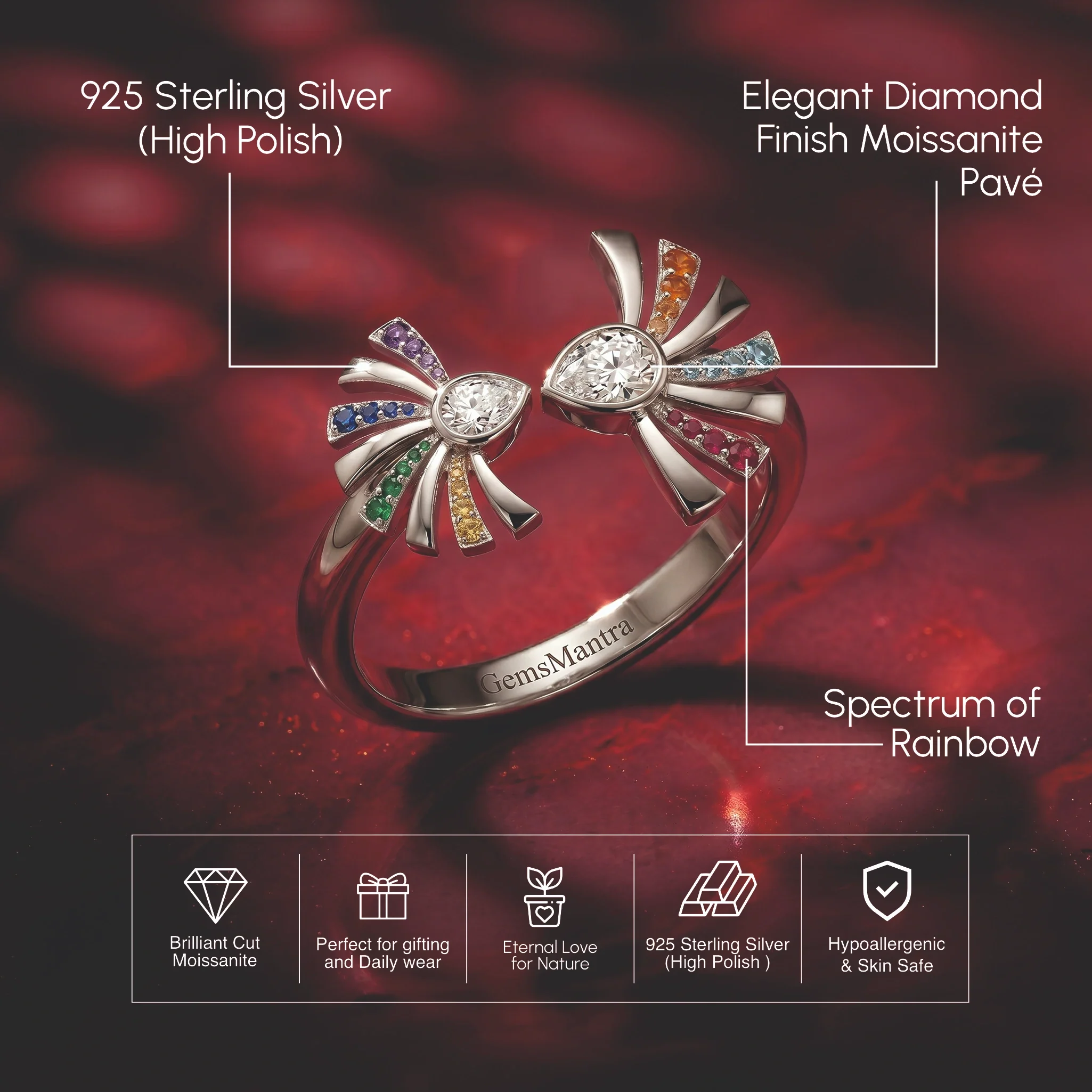 Multicolor Palm Tree Silver Ring - Image 3