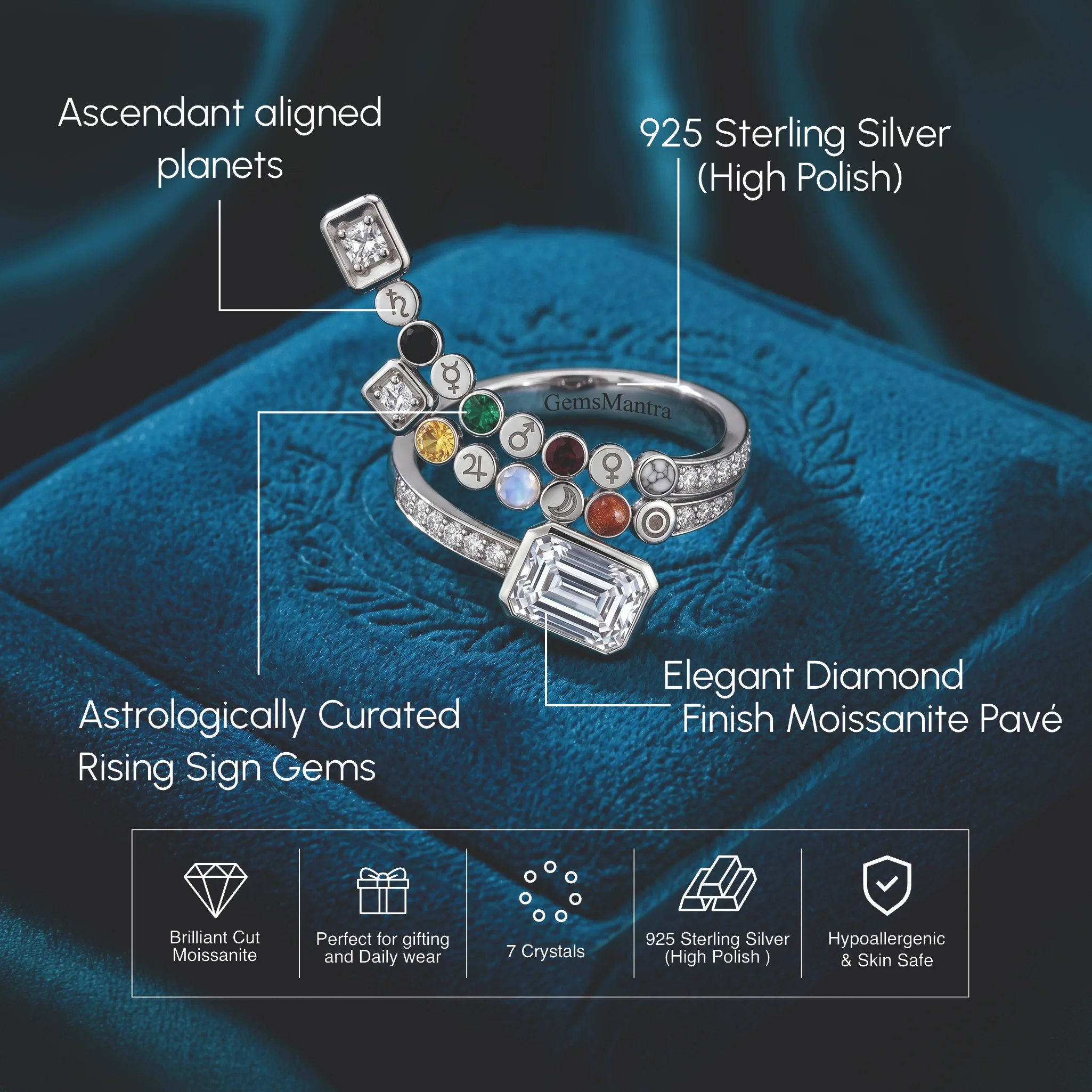 Planet Charm Crystal Silver Ring - Image 5