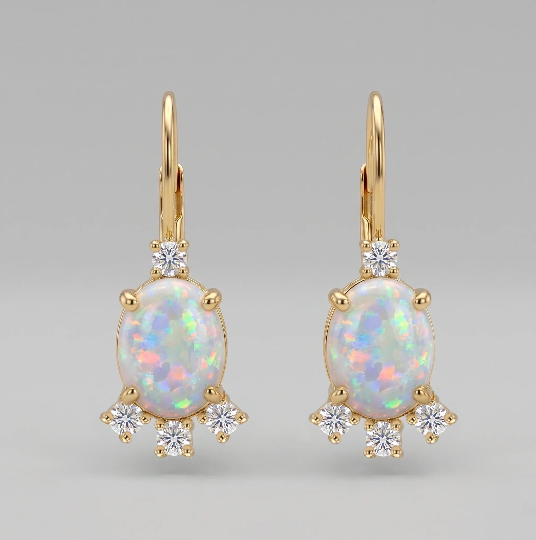 Oval Opal Prong-Set French Hook Drop Earrings – for Women - Image 3