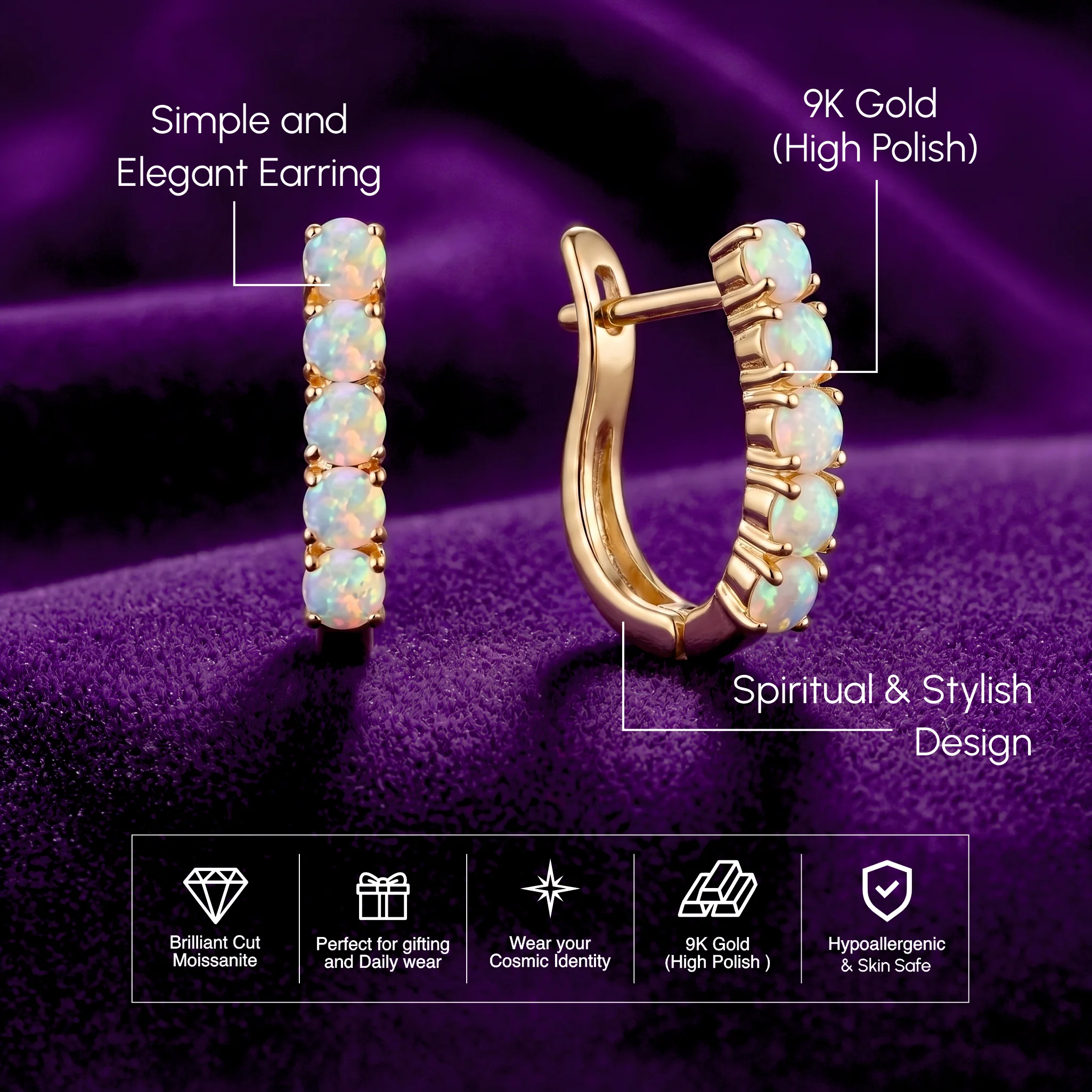 Prong-Set Round Opal Half Hoop Earrings – for Women - Image 5