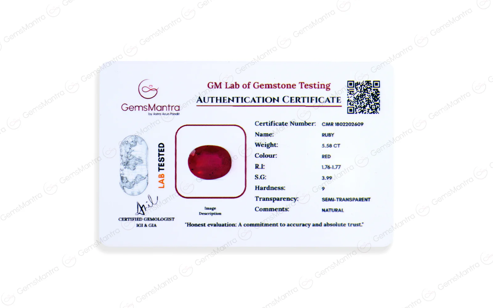 Ruby (Manik) – 5.58 Carat / 6.1 Ratti [GM09202] - Image 4