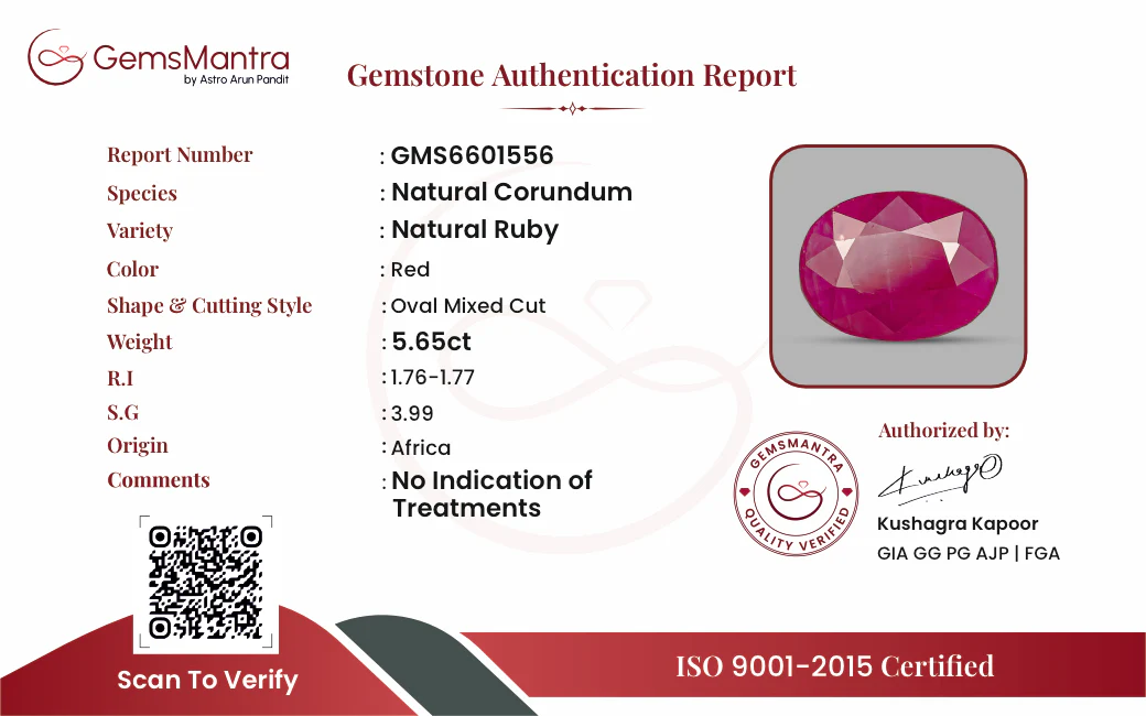 Ruby (Manik) – 5.65 Carat / 6.2 Ratti [GM09495] - Image 3