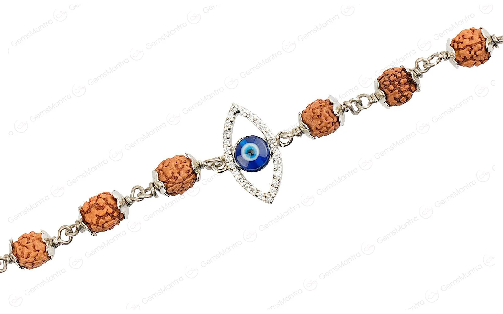 Original 5 Mukhi Rudraksha Silver Evil Eye Bracelet for Kids - Image 3