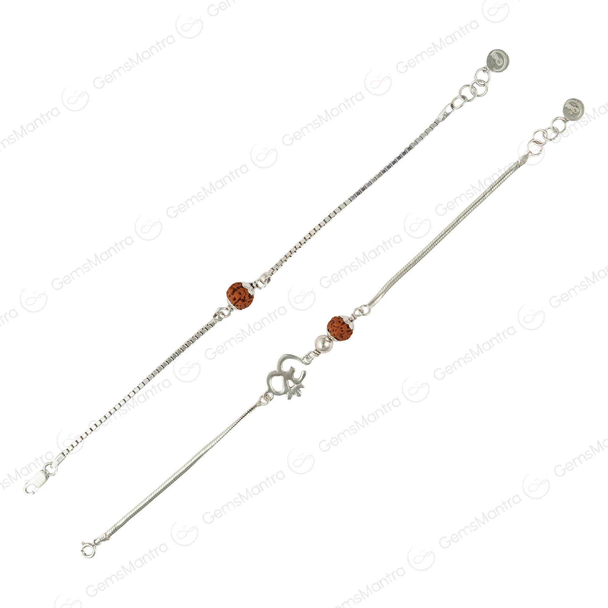 Sacred Bond 5 Mukhi Rudraksha Silver Couple Bracelets - Image 4