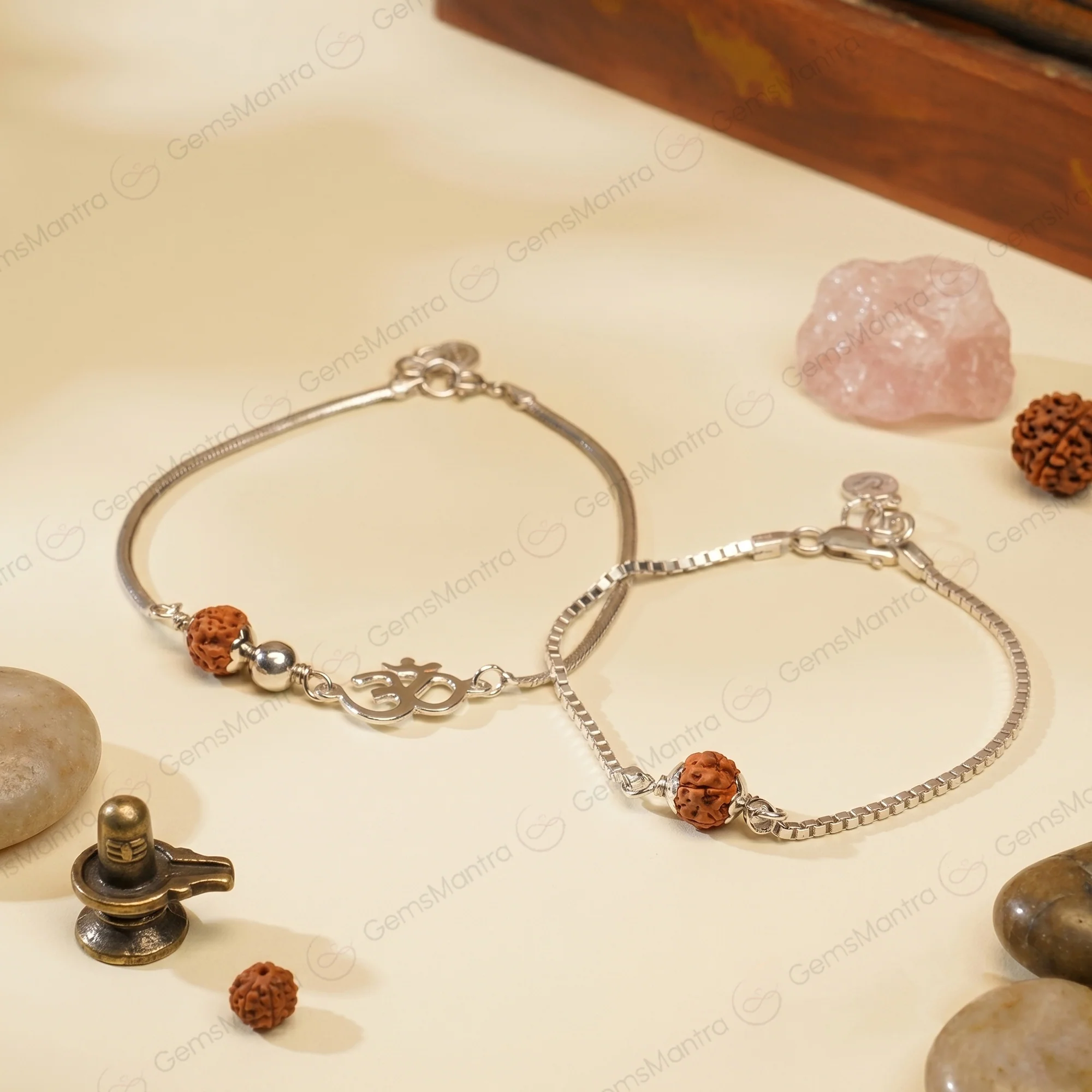 Sacred Bond 5 Mukhi Rudraksha Silver Couple Bracelets - Image 6