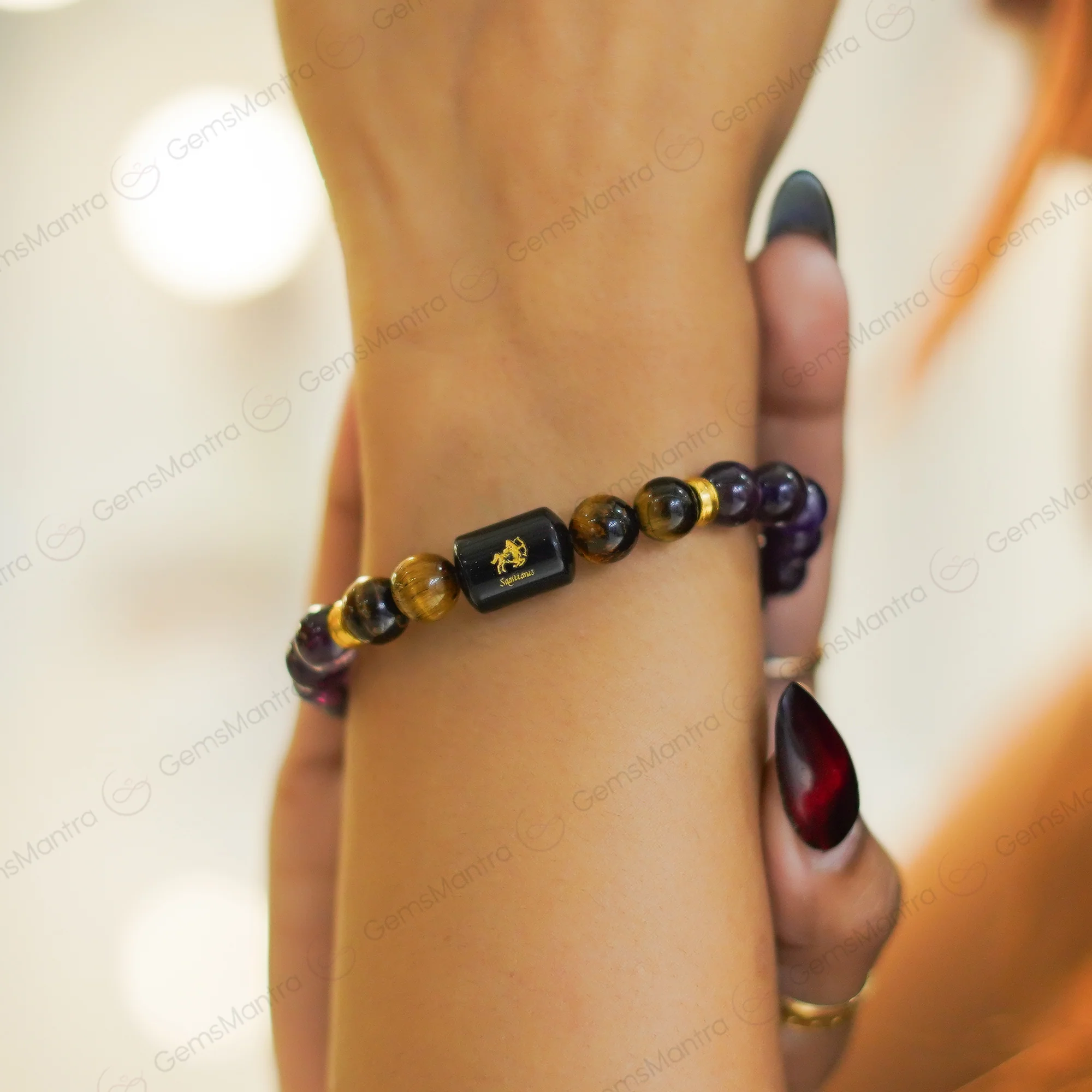 Sagittarius (धनु राशि) Bracelet – Amethyst & Tiger Eye - Image 6