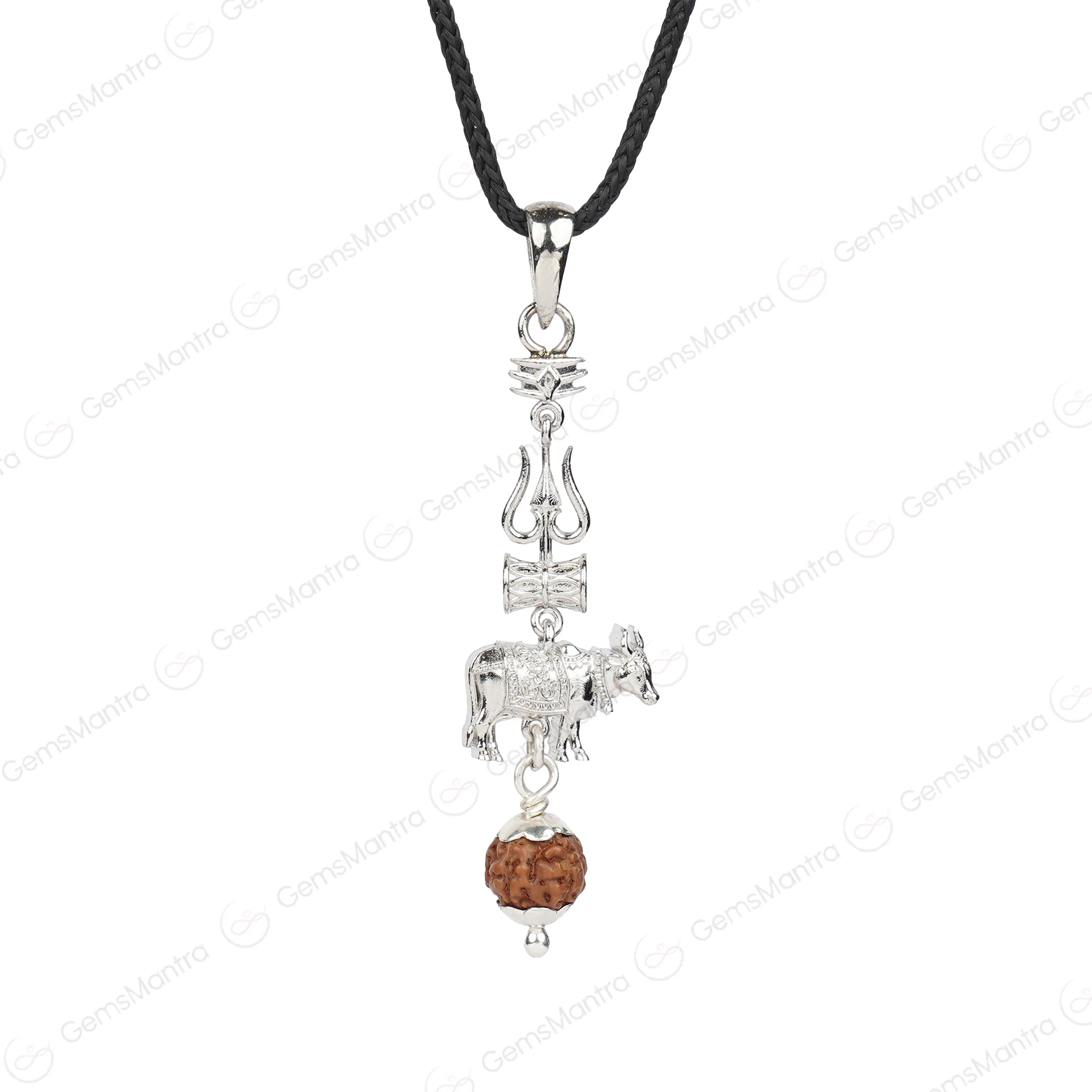 Shiv Nandi Pendant with 5 Mukhi Rudraksha