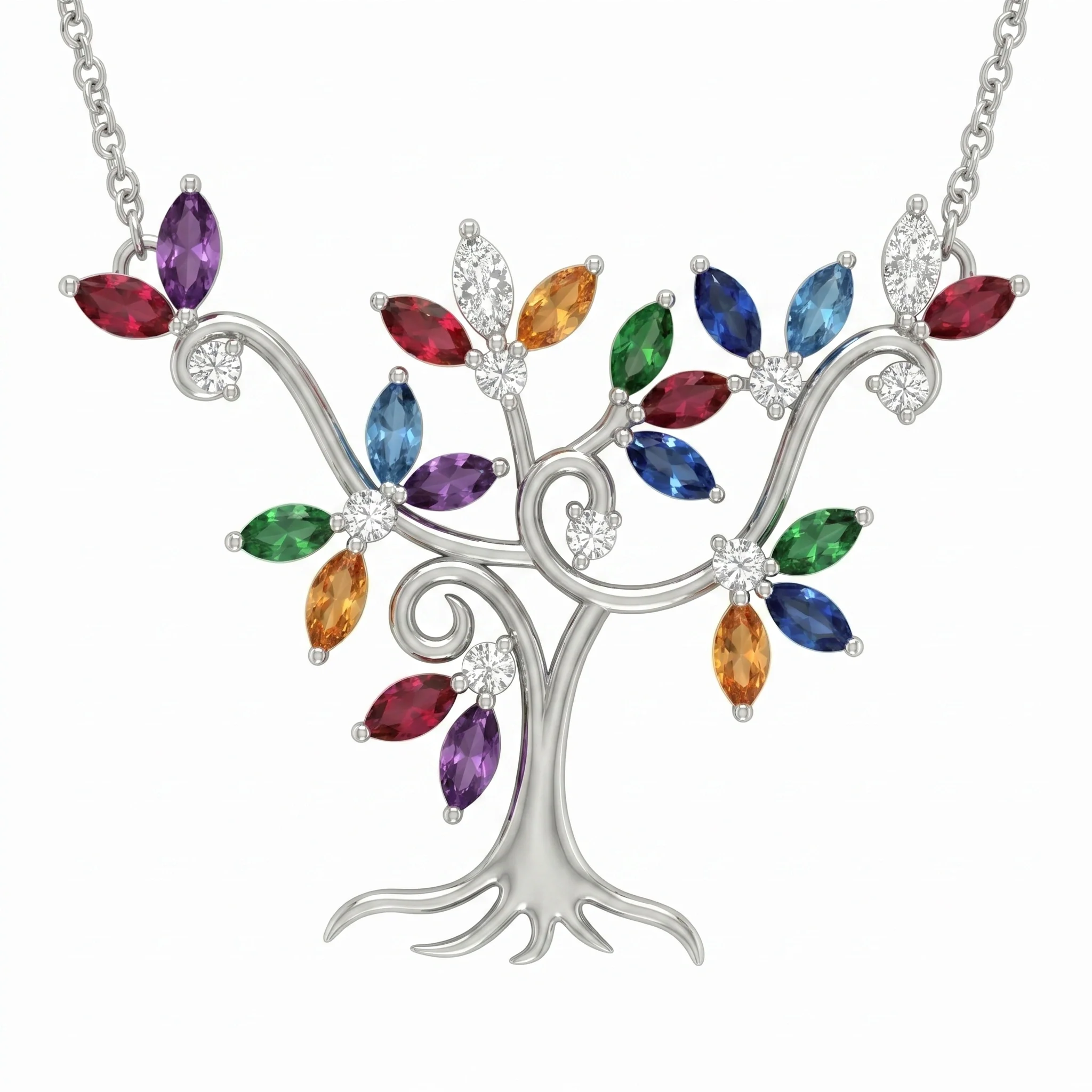 Tree of Life Multi-Color Crystal Pendant Necklace – 925 Silver - Image 3