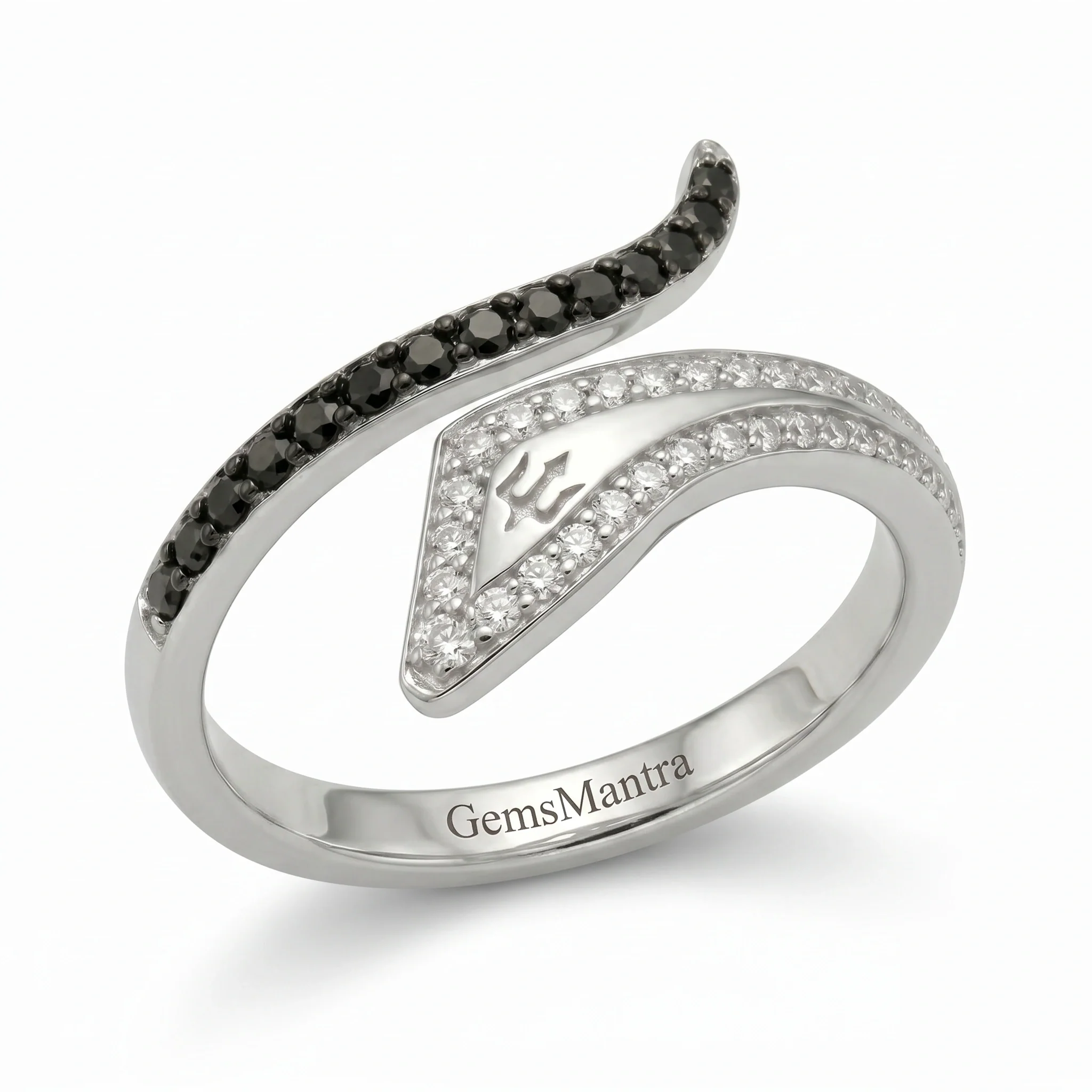 Trident and Serpent Motif Moissanite Bypass Ring – 925 Silver - Image 5