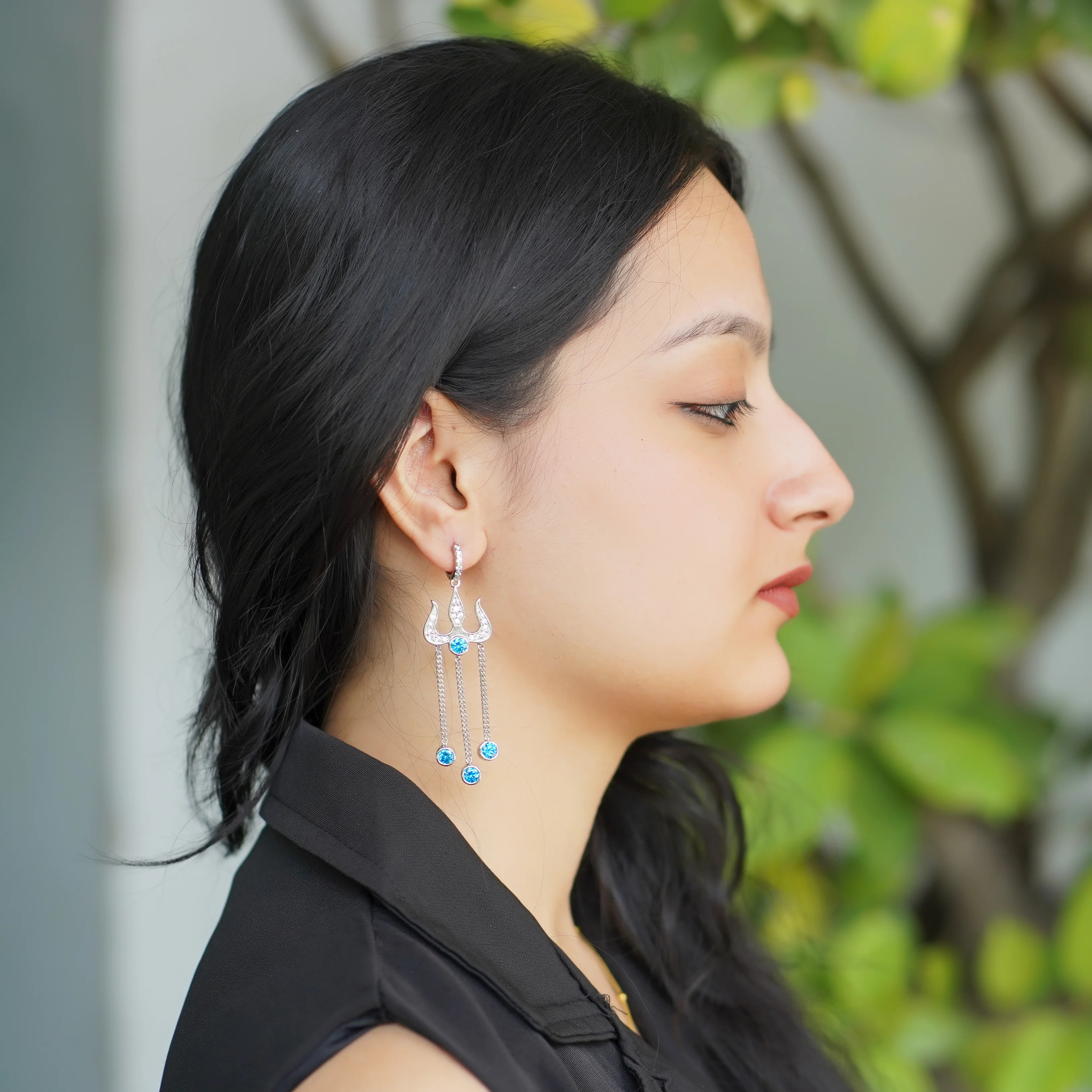 Trident Motif Moissanite Drop Earrings – 925 Silver - Image 5