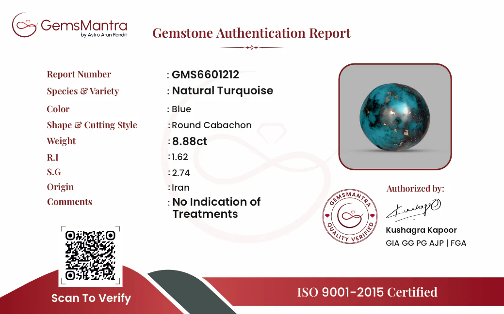 Turquoise (Firoza) – 8.88 Carat / 9.8 Ratti [GM09876] - Image 3