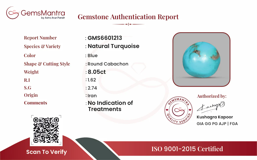 Turquoise (Firoza) – 8.05 Carat / 8.9 Ratti [GM09877] - Image 3