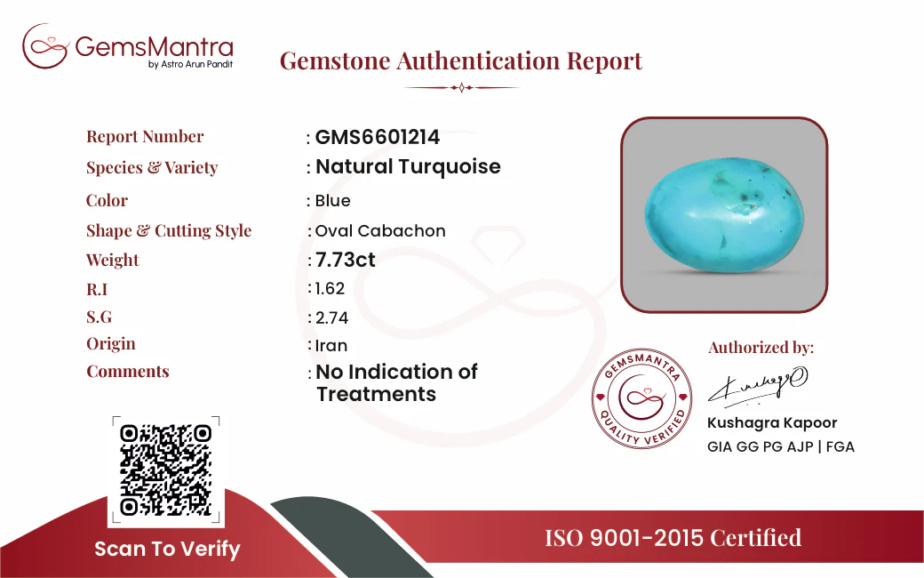 Turquoise (Firoza) – 7.73 Carat / 8.5 Ratti [GM09878] - Image 3