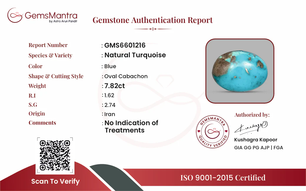 Turquoise (Firoza) – 7.82 Carat / 8.6 Ratti [GM09880] - Image 3