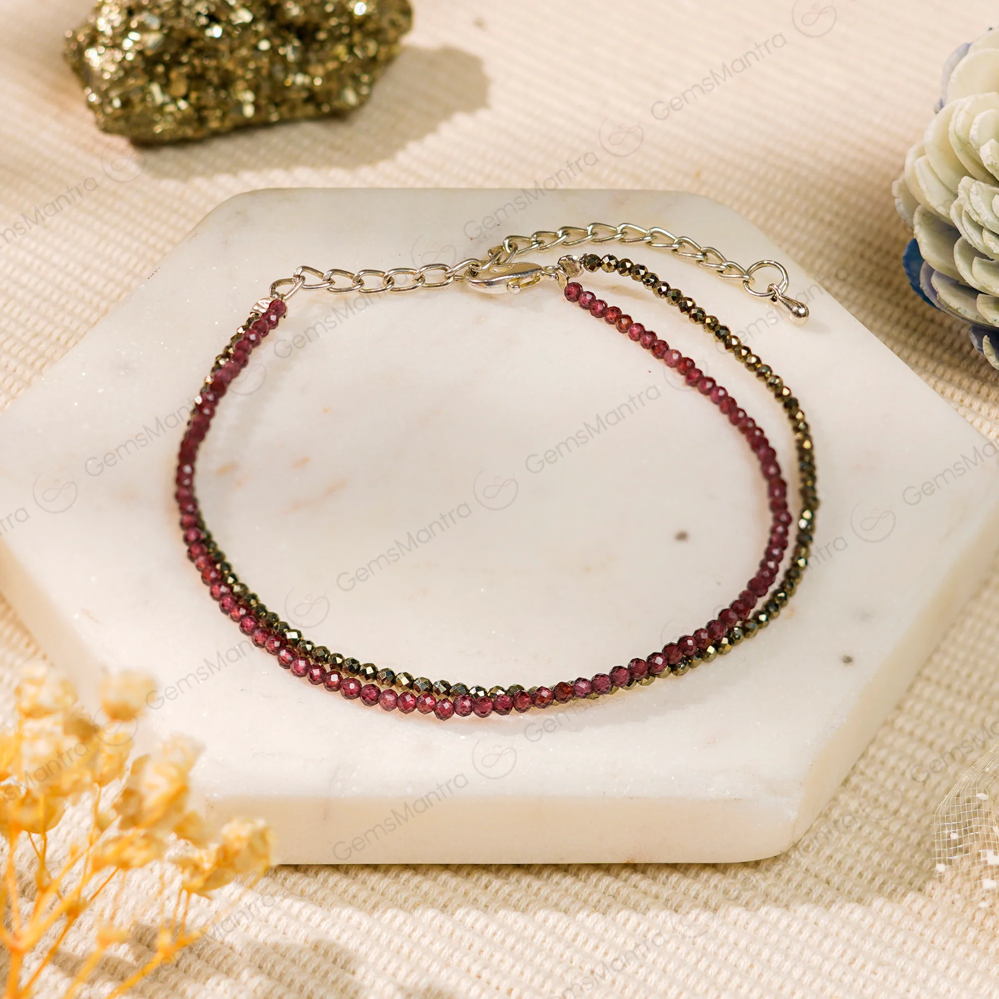 Wealth & Love Anklet – Natural Pyrite & Garnet - Image 3