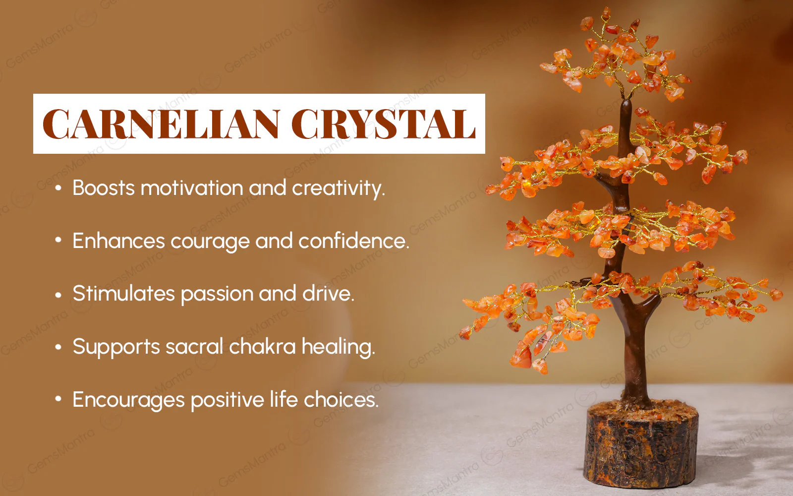 Carnelian Crystal Tree – Wooden Base, for Vastu - Image 3