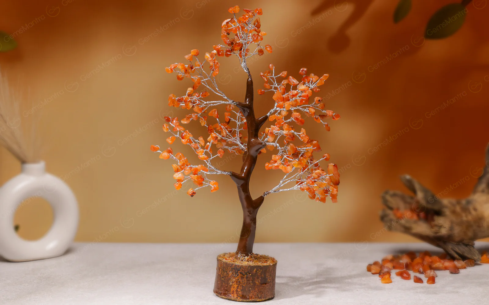 Carnelian Crystal Tree – Wooden Base, for Vastu - Image 4