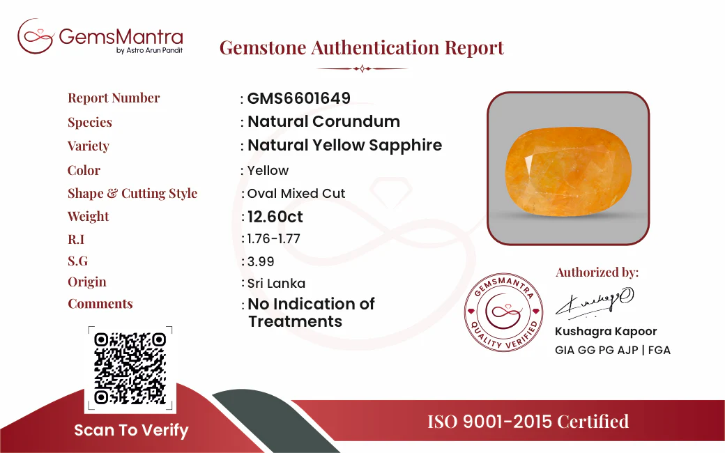 Yellow Sapphire (Pukhraj) – 12.6 Carat / 13.9 Ratti [GM09662] - Image 3