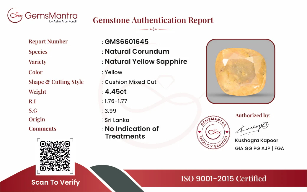 Yellow Sapphire (Pukhraj) – 4.45 Carat / 4.9 Ratti [GM09669] - Image 3