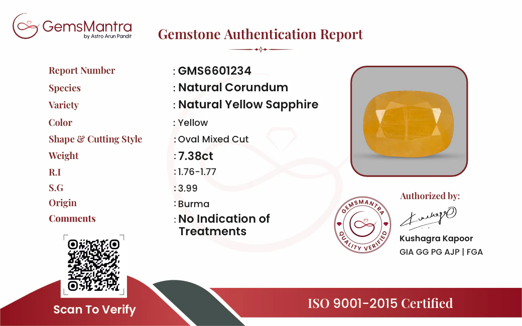 Yellow Sapphire (Pukhraj) – 7.38 Carat / 8.1 Ratti [GM09996] - Image 3
