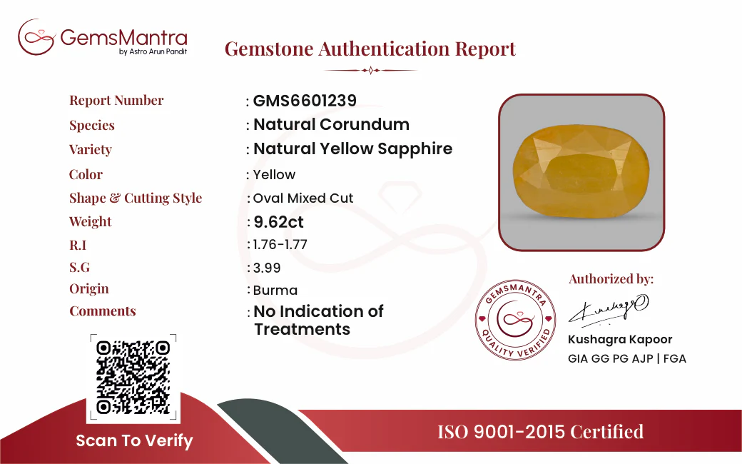 Yellow Sapphire (Pukhraj) – 9.62 Carat / 10.6 Ratti [GM10001] - Image 3