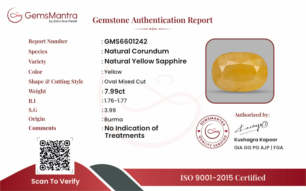 Yellow Sapphire (Pukhraj) – 7.99 Carat / 8.8 Ratti [GM10004] - Image 3