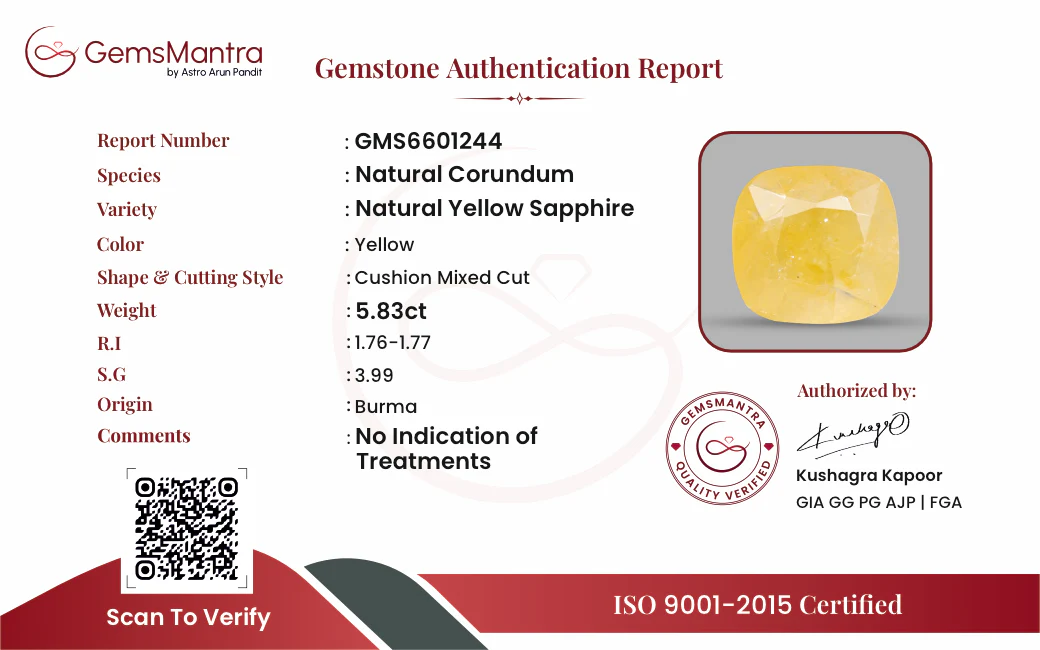 Yellow Sapphire (Pukhraj) – 5.83 Carat / 6.4 Ratti [GM10006] - Image 3
