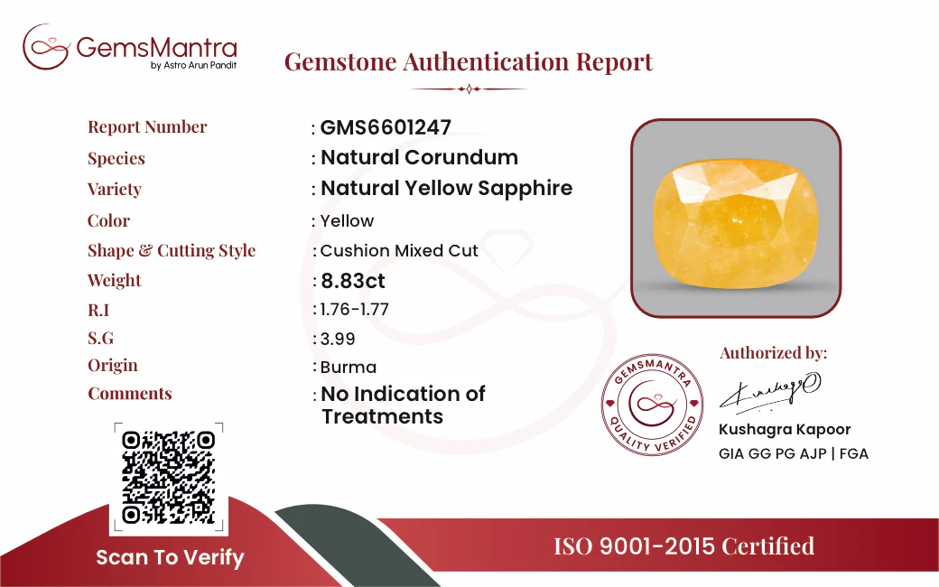 Yellow Sapphire (Pukhraj) – 8.83 Carat / 9.7 Ratti [GM10009] - Image 3
