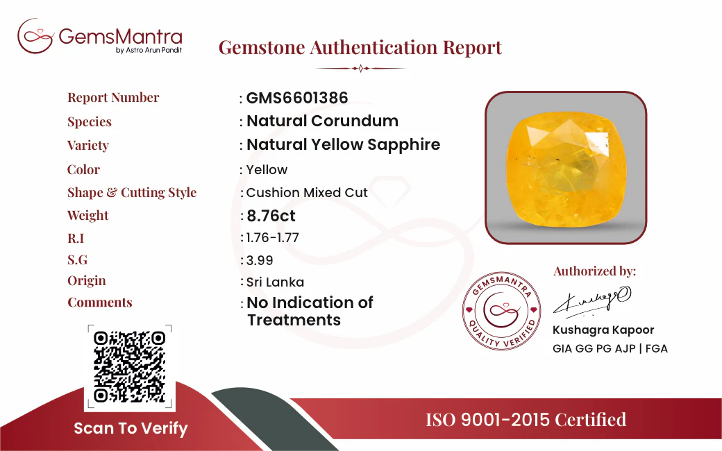 Yellow Sapphire (Pukhraj) – 8.76 Carat / 9.6 Ratti [GM10106] - Image 3